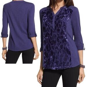 Chicos Becky Burnout Velvet Top Womens L Purple Leopard Whimsigoth Dark Romantic
